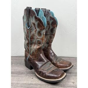 Ariat Tombstone Sassy Brown Teal Blue Leather Western Cowgirl Boot Women's 6